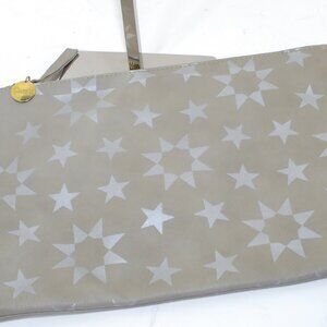 Clare V. Star Print Clutch, Gray Leather with Metallic Stars, Medium
